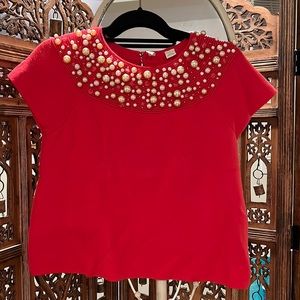 Very elegant knit sweater, with pearls in beautiful orange color!